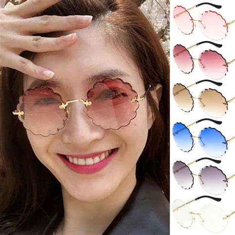 new fashion design round sunglasses women frameless cutting color lens sun glasses vintage