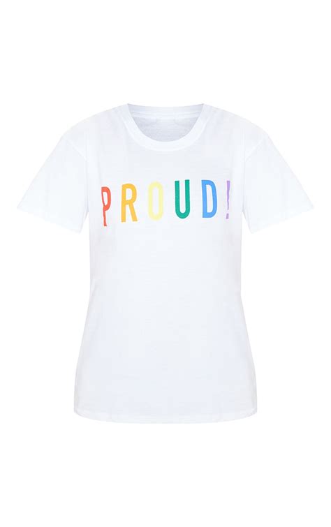 White Proud Oversized T Shirt Tops Prettylittlething Ie