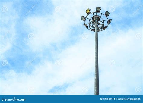 Spotlight Pole Street Lighting On Blue Sky Stock Photo Image Of