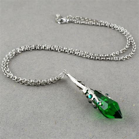 Ithil Nîn Green Glass Drop Necklace with Swarovski Rhinestones