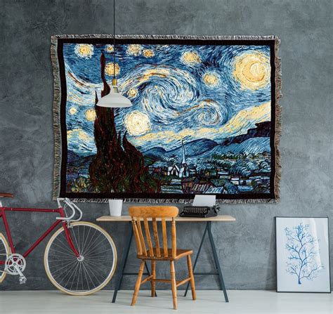 Starry Night Woven Tapestry Throw Blanket By Vincent Van Gogh Etsy