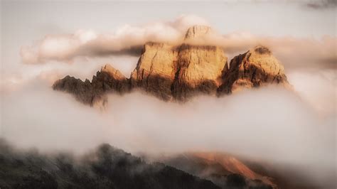 Mountains Fog Clouds Monte Pelmo Dolomites Italy 4k