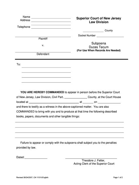 Subpoena Duces Tecum Records Form Fill Out And Sign Printable Pdf