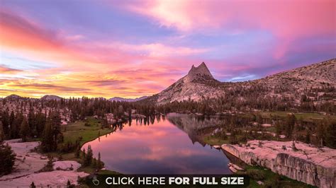 Pink Sunset At Upper Cathedral Lake Yosemite National Park Yosemite