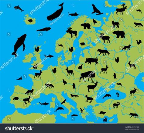 Animals On The Map Of Europe Animal Habitats Animals Europe Map