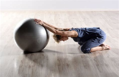 Fit Young Woman Doing Pilates Exercises Stock Photo Image Of Ball