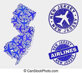 Mapa grunge colagem linhas aéreas selos vetorial iraque Azul