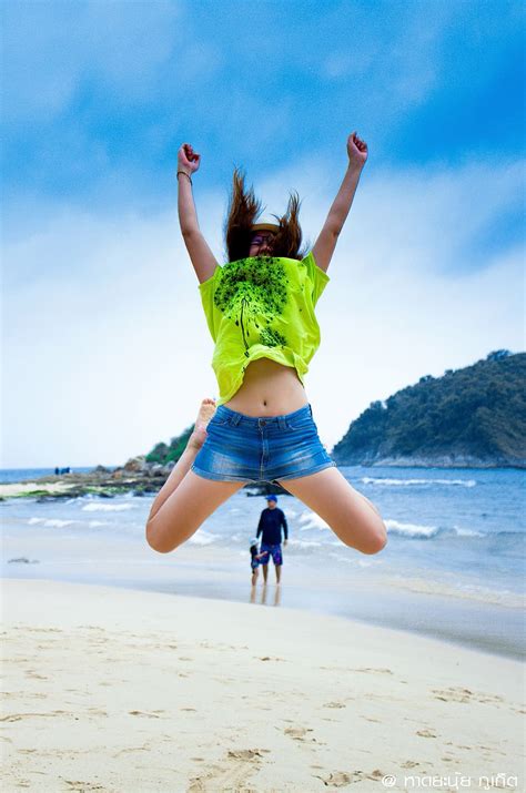 Woman Jumping Sand Girl Jump Happy Joy Beach Phuket Thailand Pxfuel