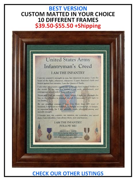 Nice Or Better Us Army Infantrymans Creed Personalized Etsy