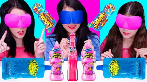Asmr Candy Race Pink And Blue With Closed Eyes Eating Sounds Lilibu Asmr Candy Race Pink And