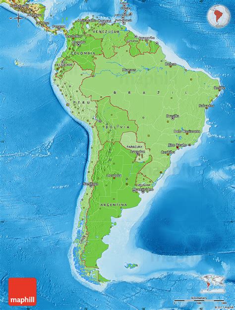 Political Shades Map Of South America Physical Outside