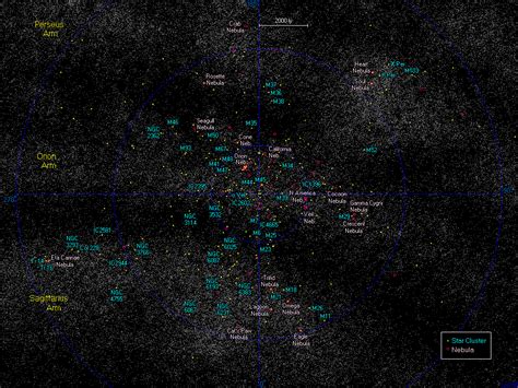 This Is A Map Of The Major Star Clusters And Nebulae Within 10000 Light