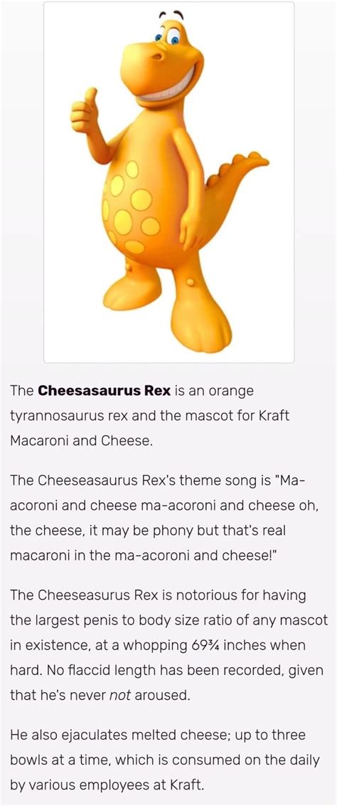 The Cheesasaurus Rex Is An Orange Tyrannosaurus Rex And The Mascot For Kraft Macaroni And Cheese