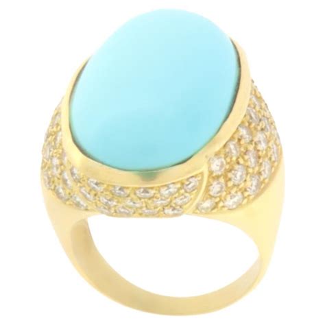 Turquoise Diamond Gold Cocktail Ring At Stdibs