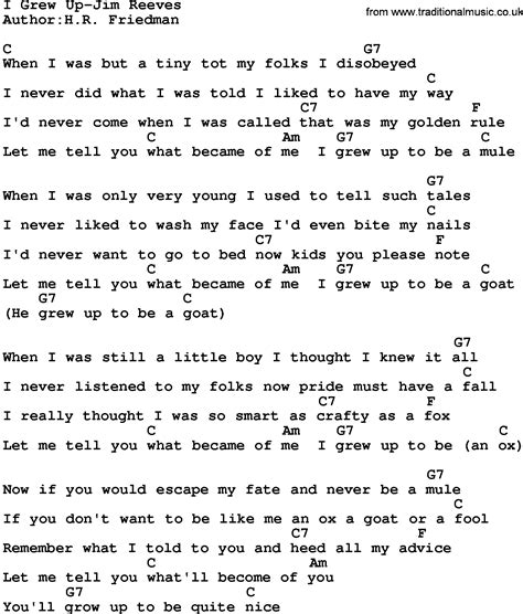 Country Musici Grew Up Jim Reeves Lyrics And Chords