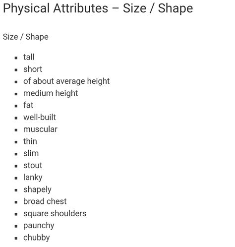 Physical Attributes Size Shape