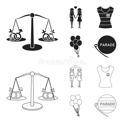 Lesbians Dress Balls Gay Parade Gay Set Collection Icons In Blackoutline Style Vector