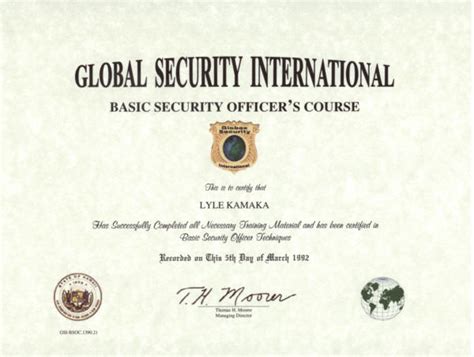 Security Officer Certificates Security Guards Companies