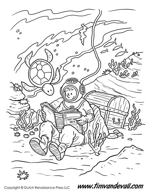 As a celebration of the 2020 children's book week we're presenting the art of 23 illustrators! Underwater Reading Coloring Page - Tim's Printables