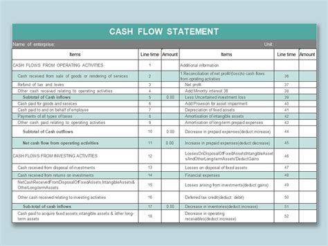Excel Of Cash Flow Statementxlsx Wps Free Templates