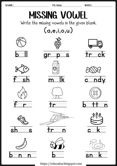 Phonics Words Consonant Vowel Word Work Worksheets Kindergarten