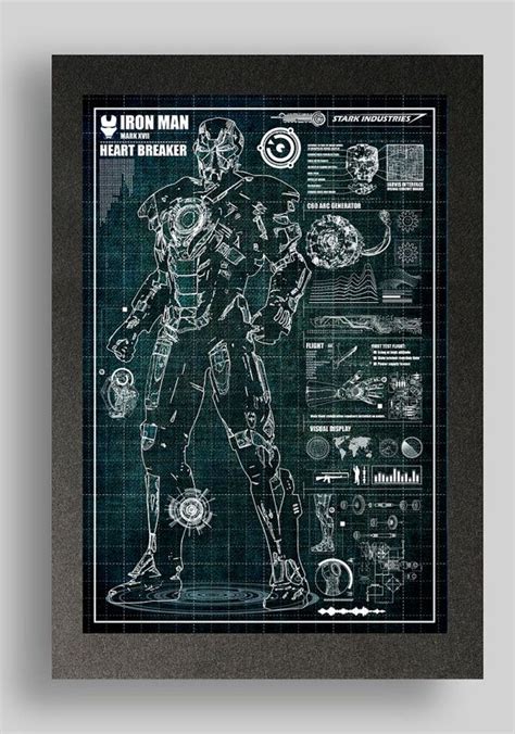 Iron Man Heartbreaker Suit Blueprints 16x24 Iron Man Armor Marvel