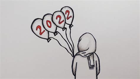 رسم سهل رسم 2022 بطريقة سهلة للمبتدئين رسمة عن السنة الجديدة 2022