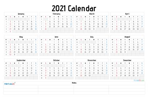 Printable Yearly Calendar 2021 Monthly Calendar Template Word