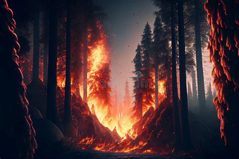 Forest Fire Disaster Orange Flames Burning Trees Generative Ai Stock