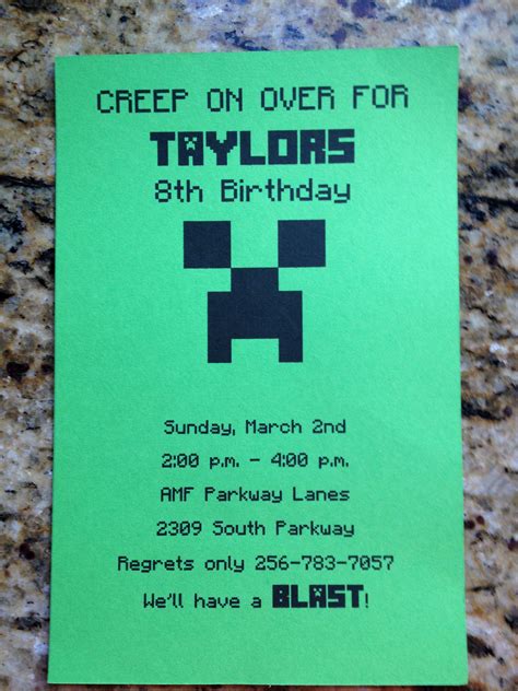 Minecraft Creeper Invitation Diy Minecraft Birthday Party Minecraft Birthday Invitations