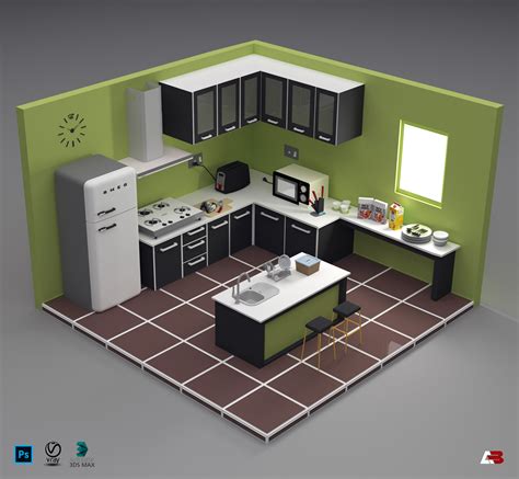 Artstation Pastel Kitchen Isometric 3d Model