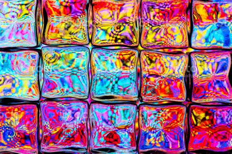 Abstract Textured Background Of A Multicolored Glass Block Wall Stock