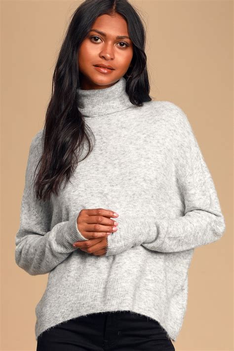 Comfy Grey Sweater Grey Turtleneck Sweater Drop Shoulder Lulus
