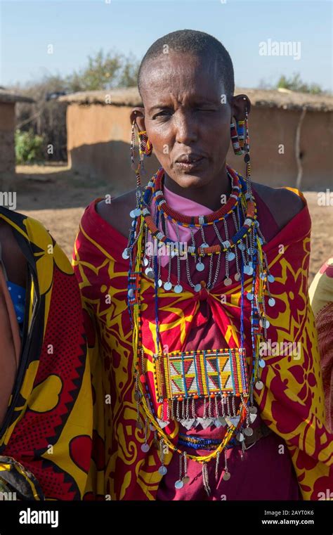 Close Up Of A Maasai Woman With Her Glass Bead Jewelry In A Maasai