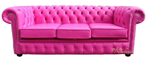Lowest price of the summer season! Chesterfield 3 Seater Sofa Settee Fuschsia Pink Leather Sofa Offer