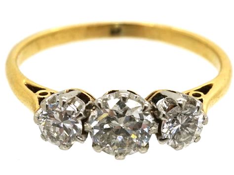 18ct Gold Three Stone Diamond Ring 28l The Antique Jewellery Company