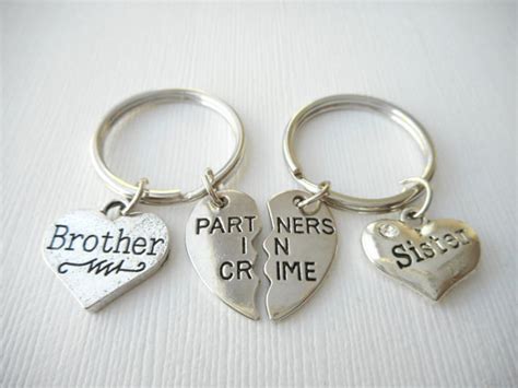 Birthday gifts to give to your brother. 2 Partners in Crime Brother Sister Best Friend Keychains/
