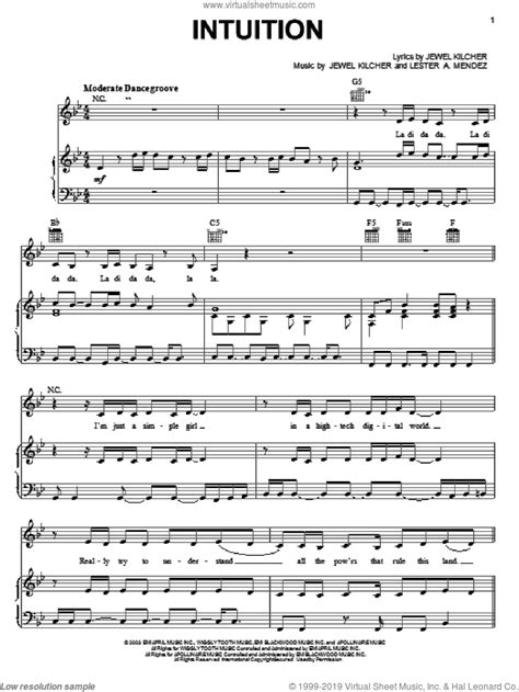 Jewel Intuition Sheet Music For Voice Piano Or Guitar Pdf