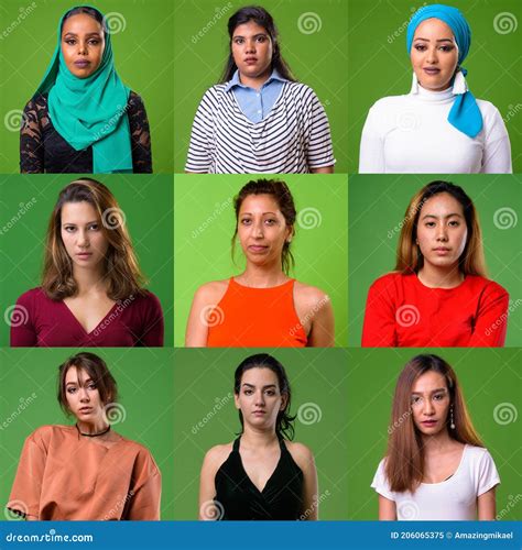 Collage Of Women Looking At Camera Shot In Studio Stock Image Image
