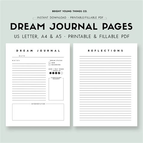 Dream Journal Digital Download Dream Journal Printable Pages Etsy