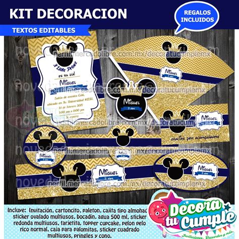 Kit Imprimible Mickey Príncipe Corona Dorado Decoración E44 2900