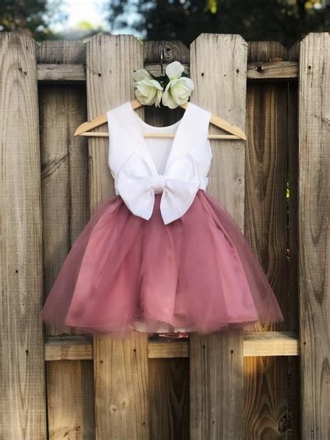 Dusty Rose Flower Girl Dress Mauve Flower Girl Dress With Big Bow