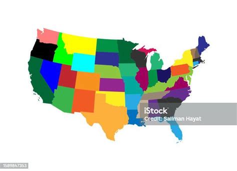 ilustración de mapa de estados unidos detallado mapa coloreado de los estados unidos de américa