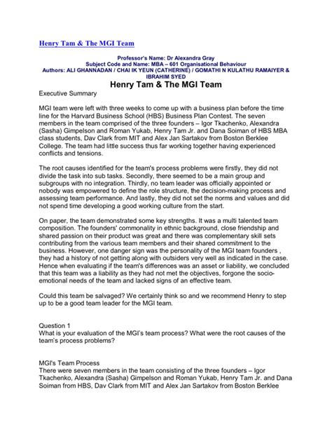 Henry Tam And The Mgi Team Case Pdf