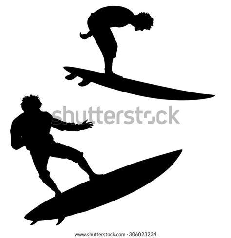 Black Vector Silhouette Surfer On White Stock Vector Royalty Free 306023234 Shutterstock