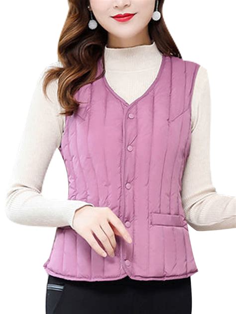 Glookwis Women Solid Color Jacket Vest Warm Outwear Casual Single Breasted Coat Sleeveless