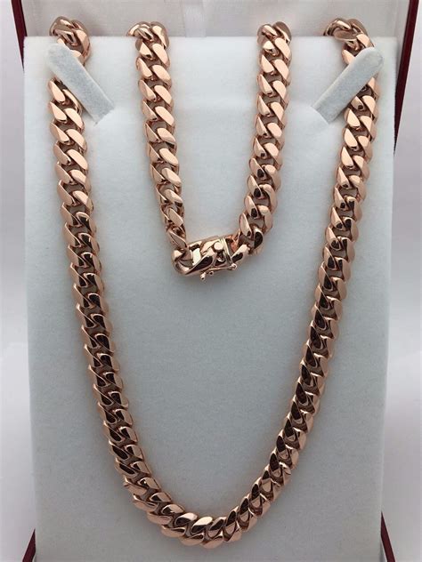 10k Rose Gold Solid Heavy Cuban Link Chain Necklace 24 10mm 155 Grams