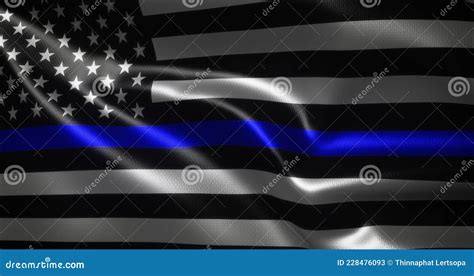 Thin Blue Line Flag United States Of America Flag With Waving Folds