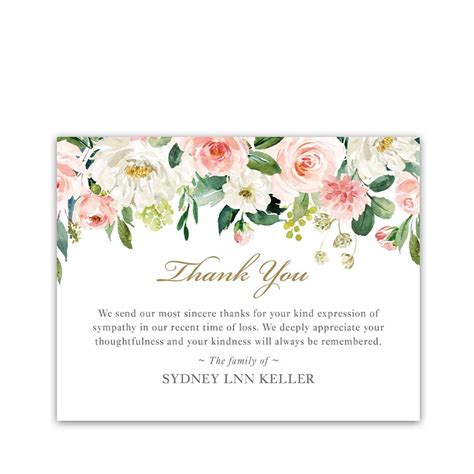 Printable Funeral Thank You Card Template Sympathy Thank You Cards
