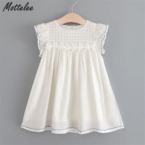 Mottelee Summer Girls White Dress Classic Kids Casual Cotton Dresses